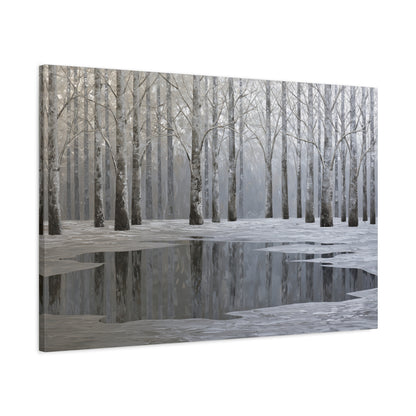 Beautiful Silver Forest Winter Pond - Canvas