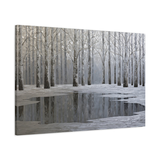 Beautiful Silver Forest Winter Pond - Canvas