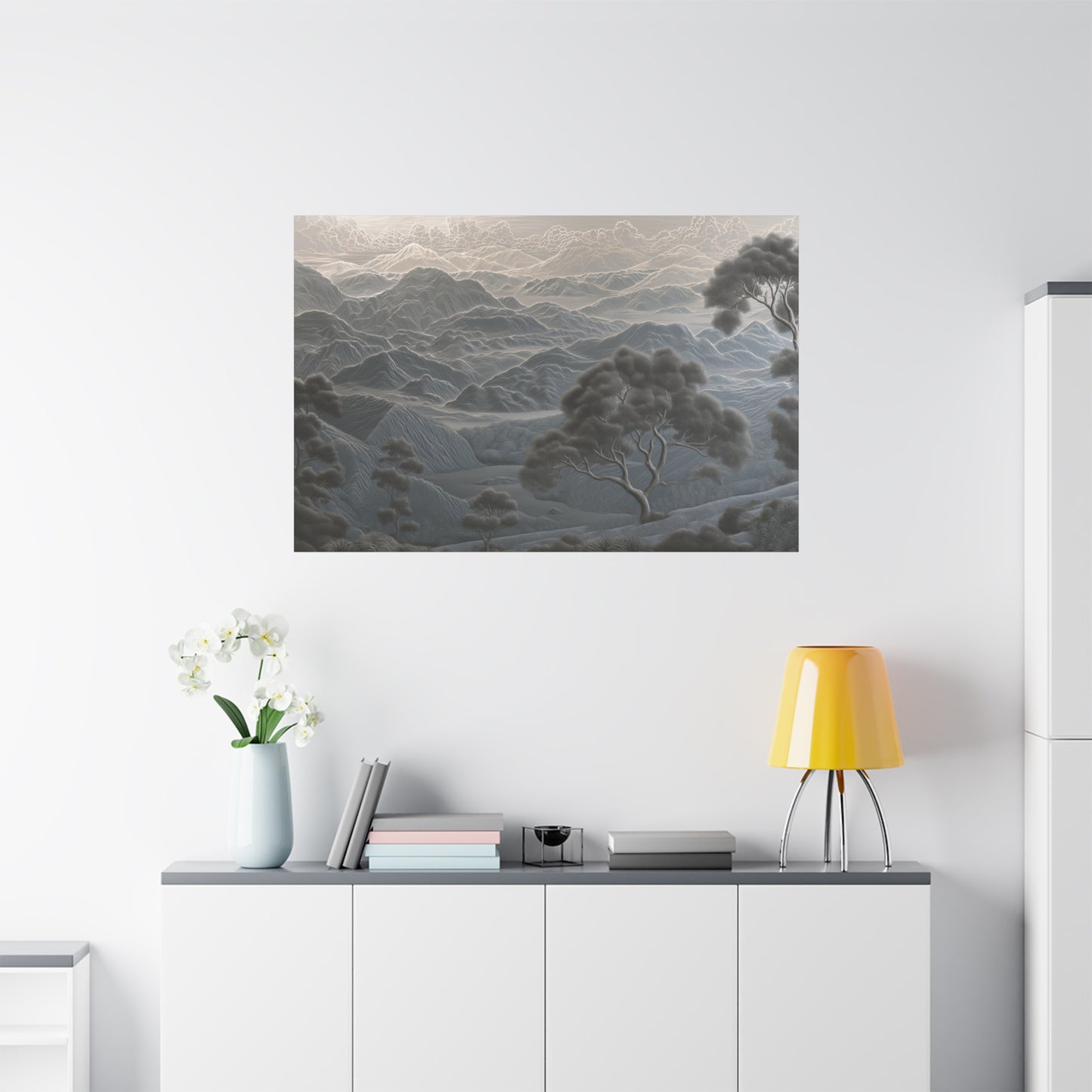 Serene Misty Mountain Landscape Art - Canvas