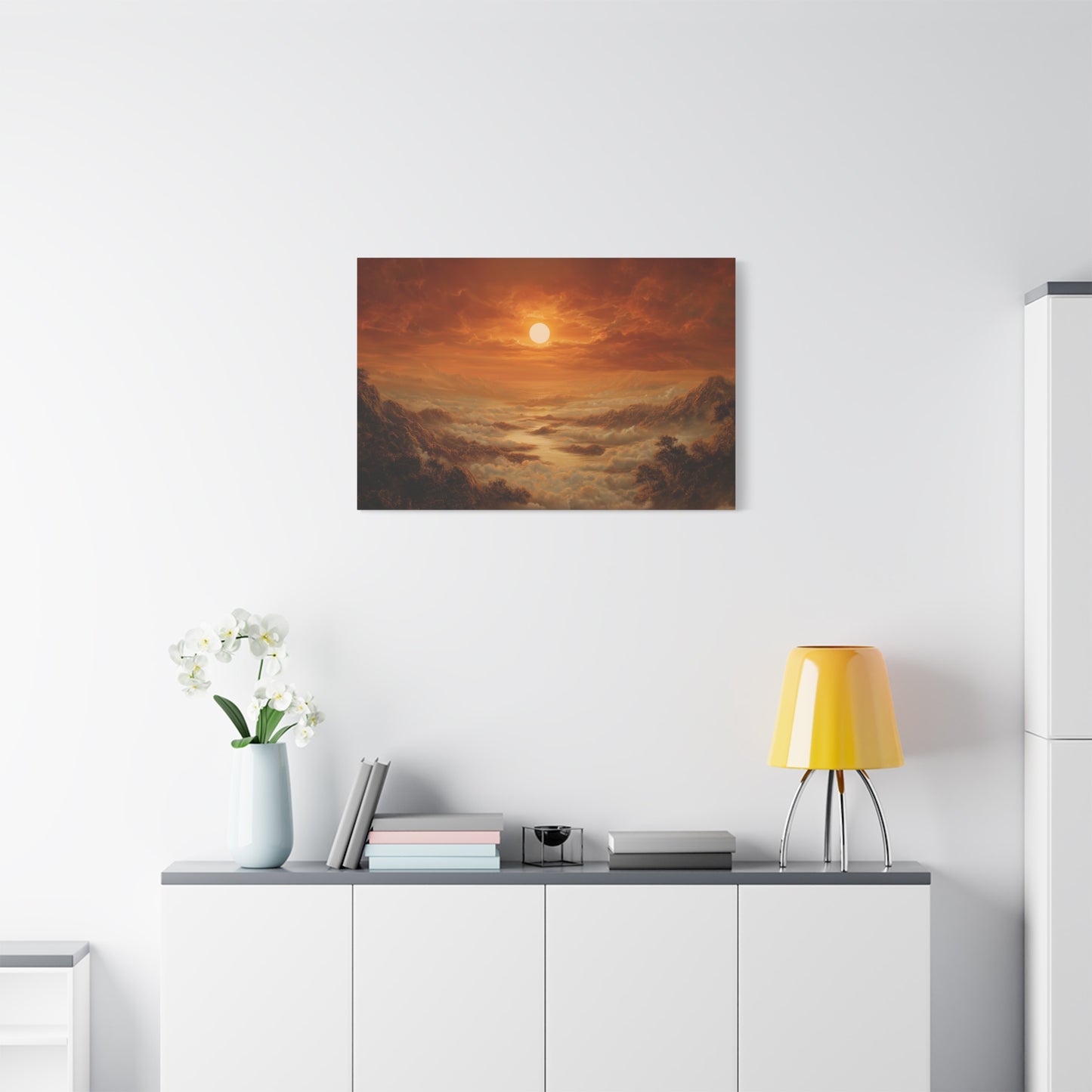 Red Dawn Sunset Landscape Art - Canvas