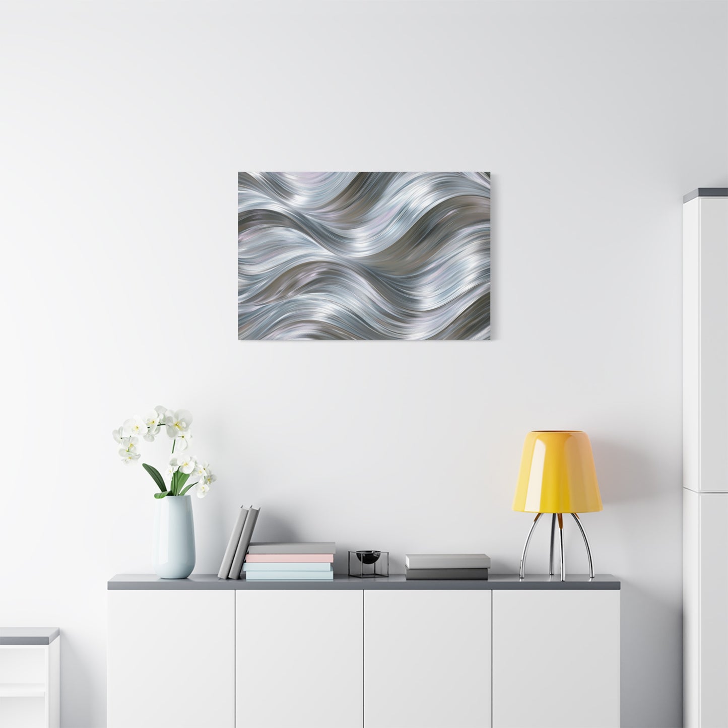 Silver Metallic Wave Art - Canvas