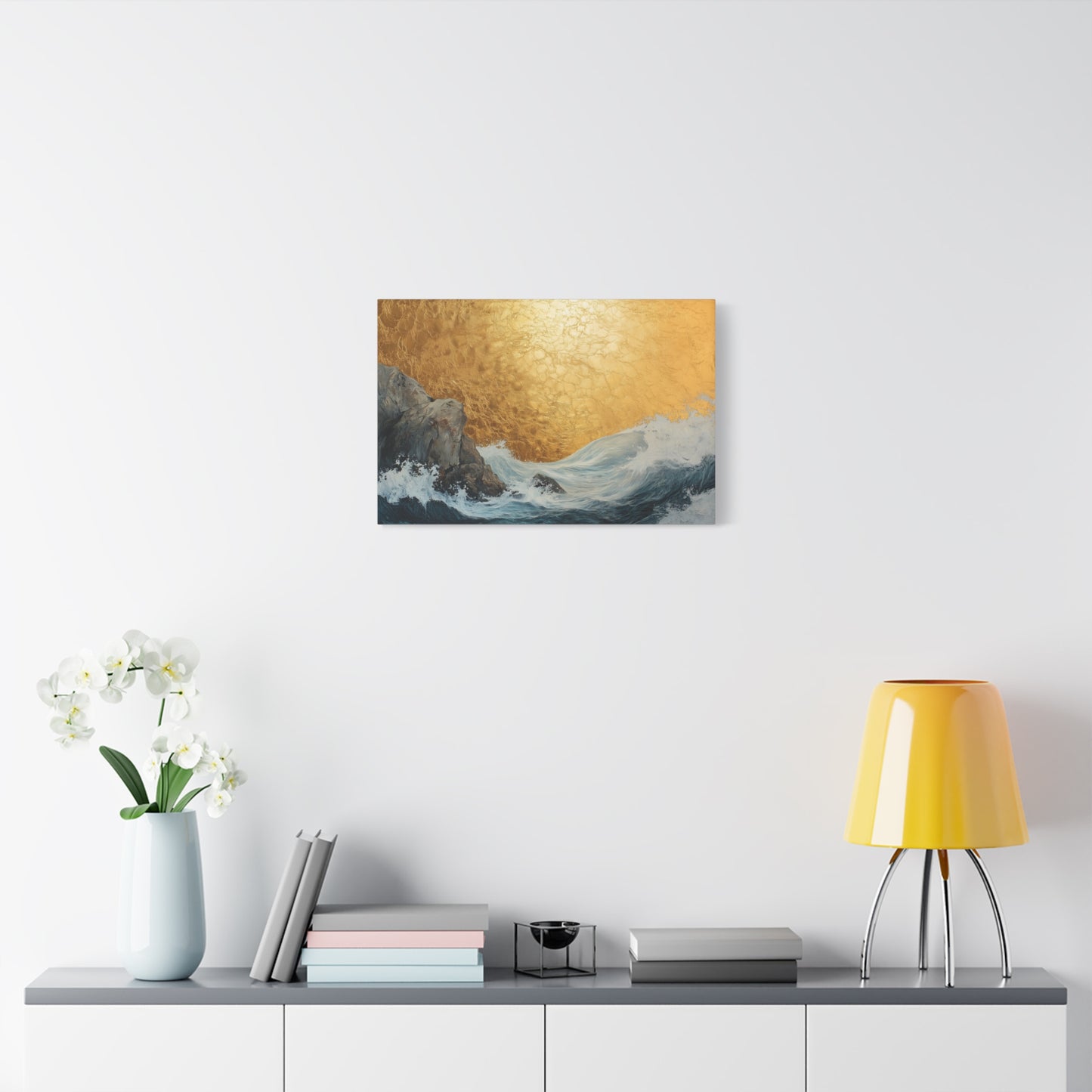 Golden Leaf Waves On the Rocks - Canvas Art