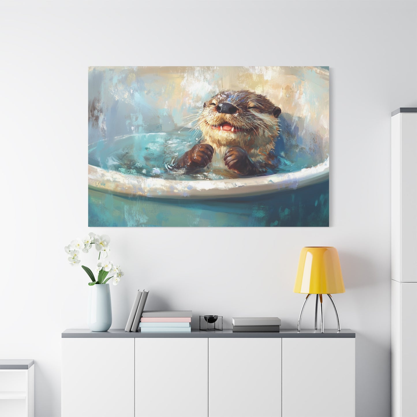 Playful Otter Taking A Bath - Canvas