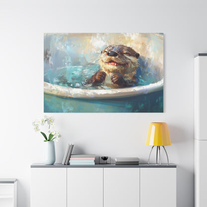 Playful Otter Taking A Bath - Canvas