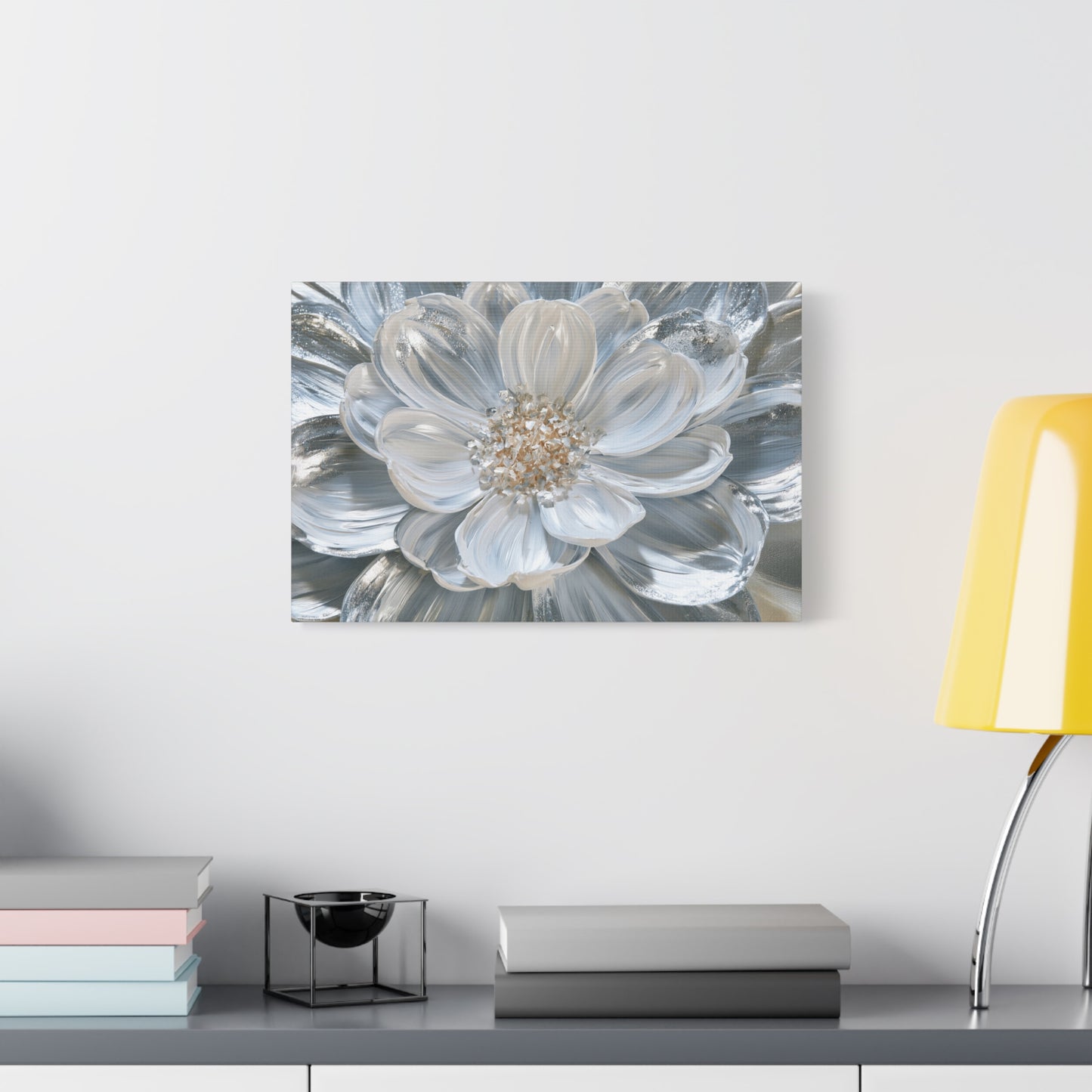 Silver White Floral Art - Canvas