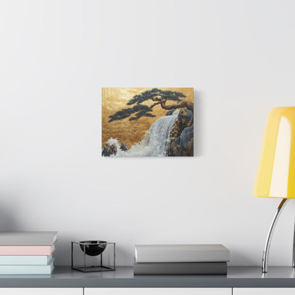 Gold Leaf Waterfall & Bonsai - Canvas