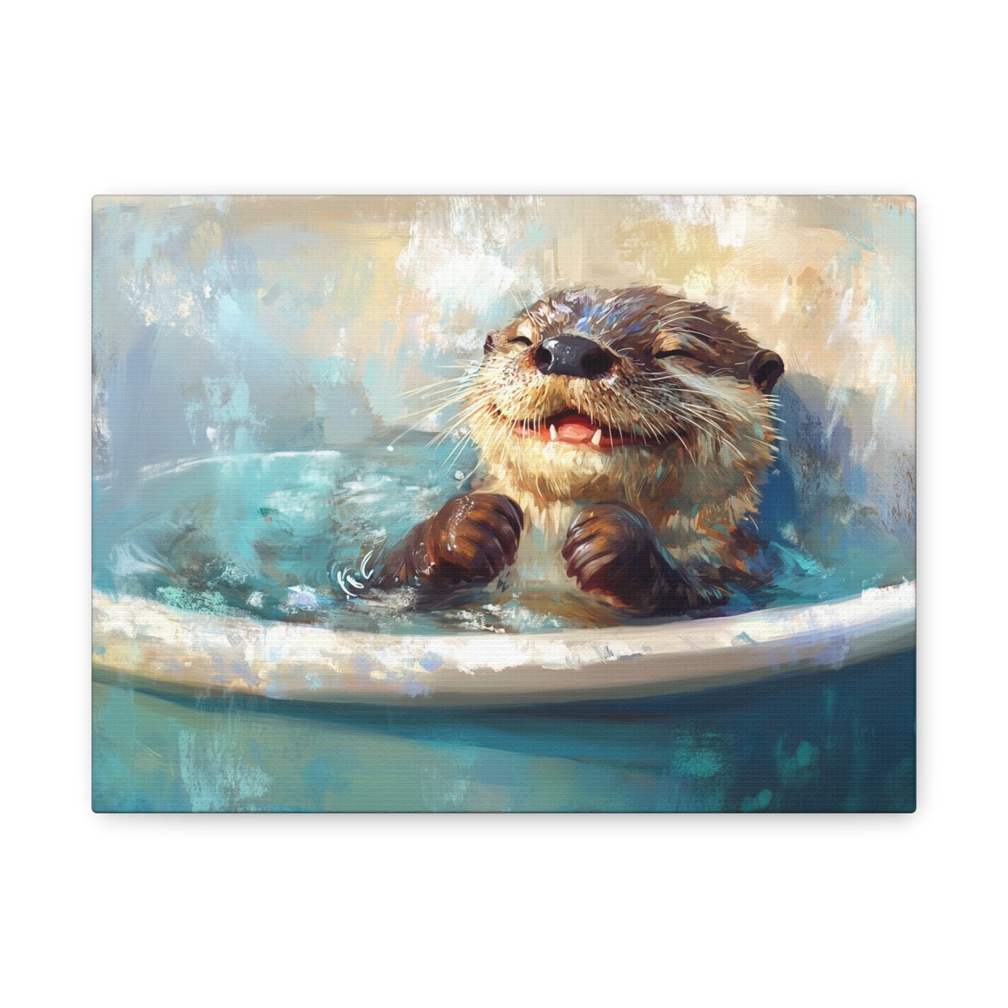 Playful Otter Taking A Bath - Canvas
