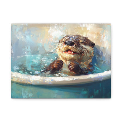 Playful Otter Taking A Bath - Canvas