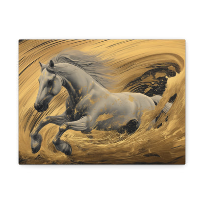 Gold Leaf White Horse - Canvas Art