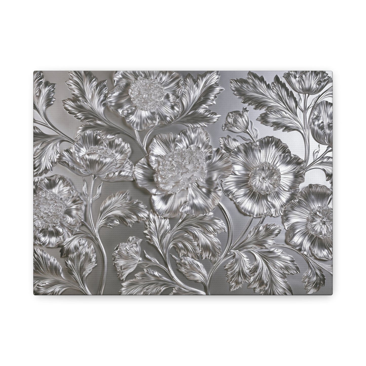 Metallic Silver Floral Art - Canvas