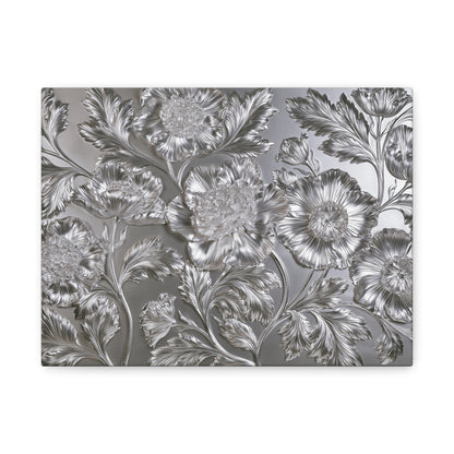 Metallic Silver Floral Art - Canvas