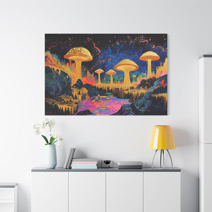 Gold Leaf Vibrant Mushroom Landscape - Canvas