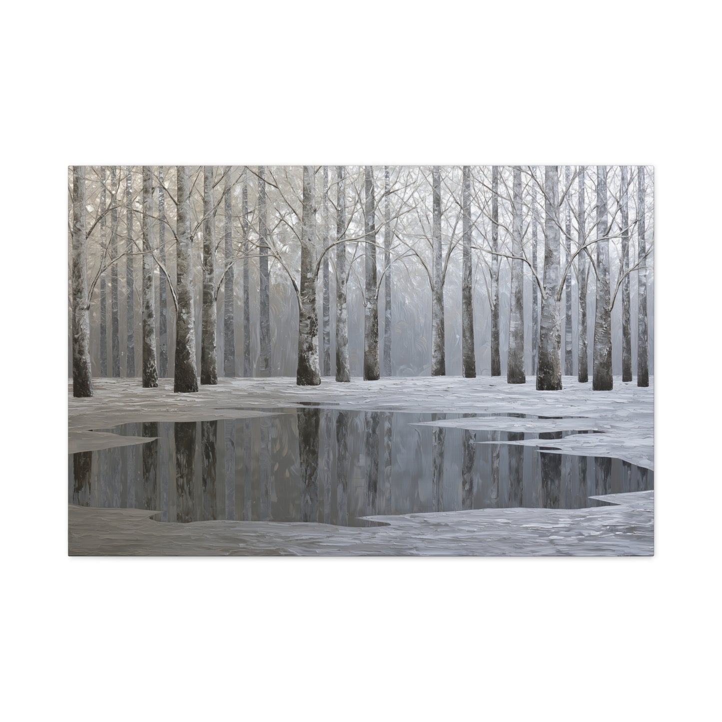 Beautiful Silver Forest Winter Pond - Canvas