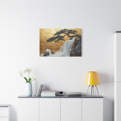 Gold Leaf Waterfall & Bonsai - Canvas