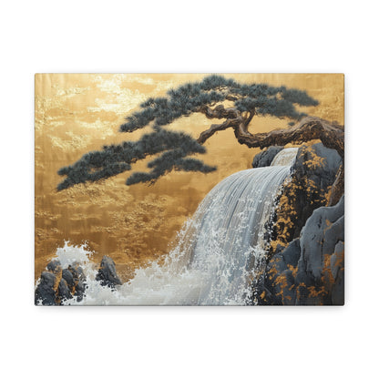 Gold Leaf Waterfall & Bonsai - Canvas