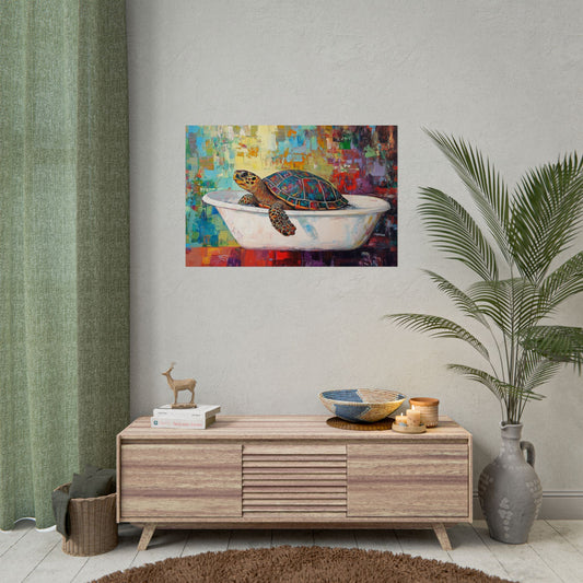 Colorful Turtle In A Bathtub - Premium Art Print