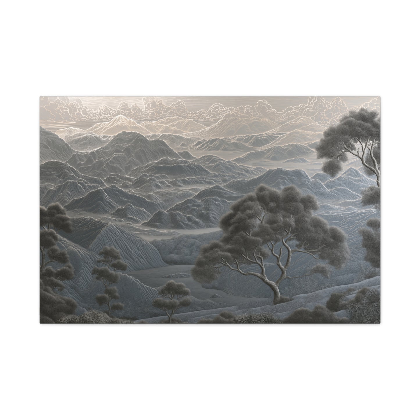 Serene Misty Mountain Landscape Art - Canvas