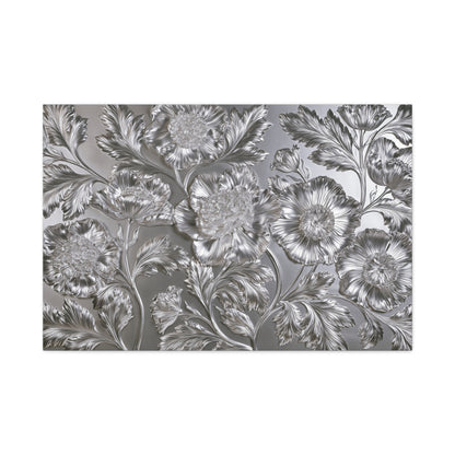 Metallic Silver Floral Art - Canvas