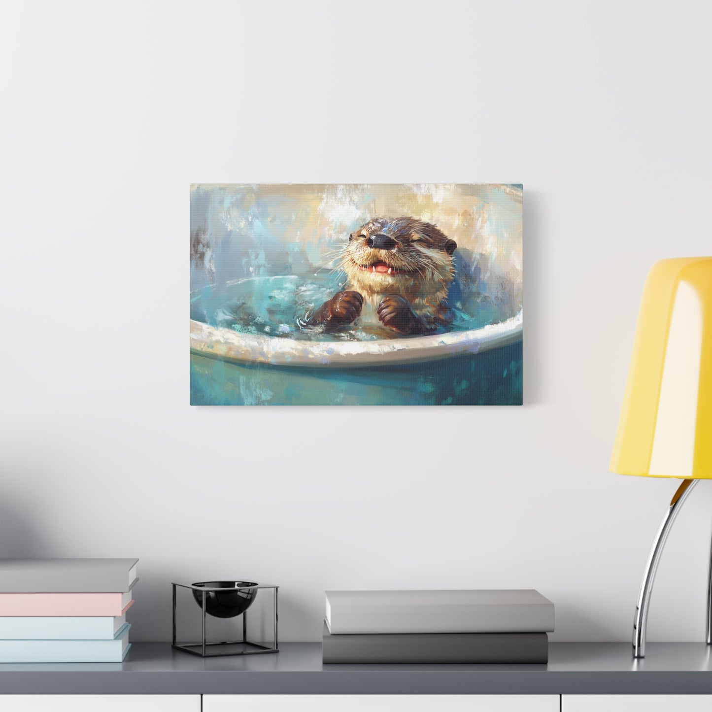 Playful Otter Taking A Bath - Canvas