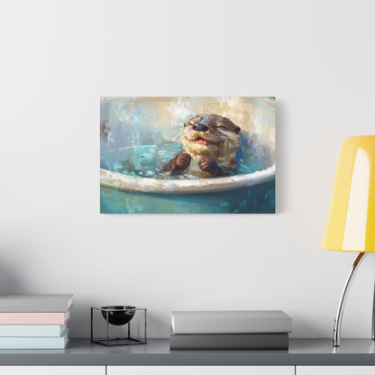 Playful Otter Taking A Bath - Canvas
