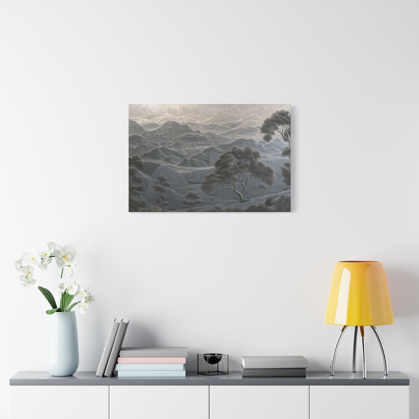 Serene Misty Mountain Landscape Art - Canvas