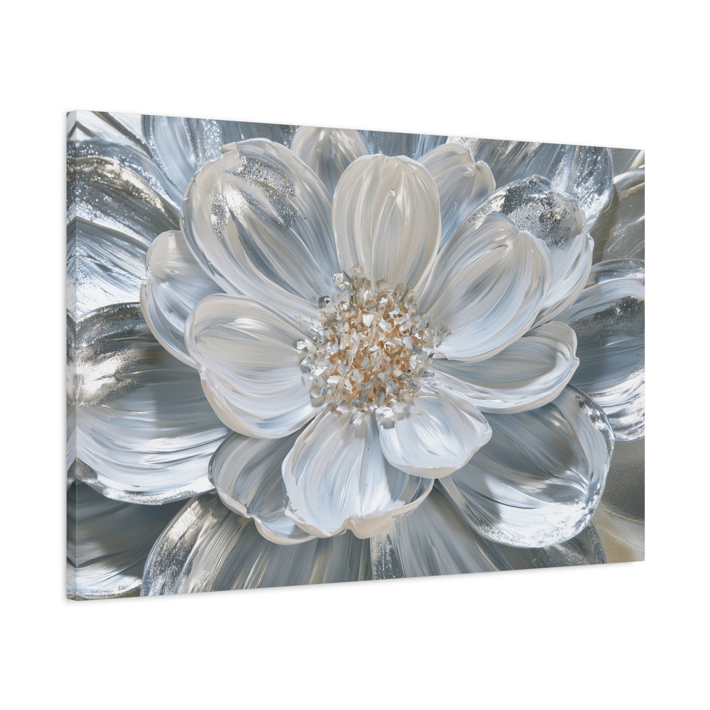 Silver White Floral Art - Canvas