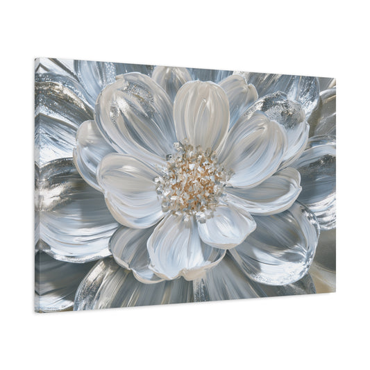 Silver White Floral Art - Canvas