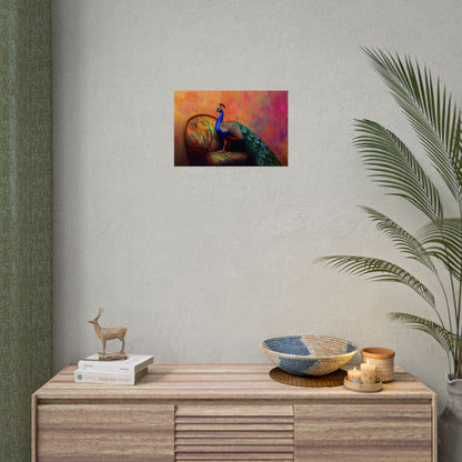 Peacock On A Fancy Chair - Premium Art Print