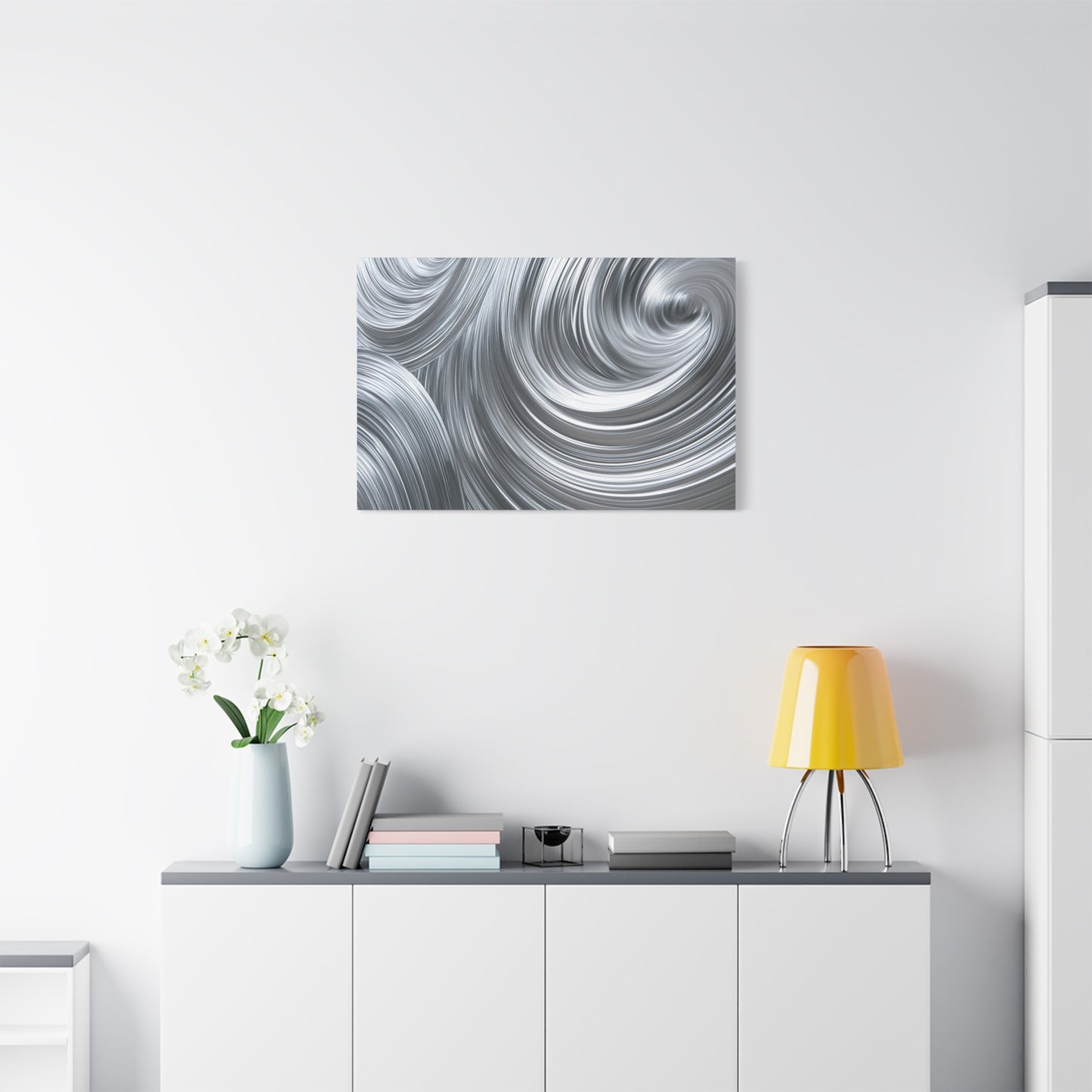 Silver Swirl Abstract Metallic Art - Canvas
