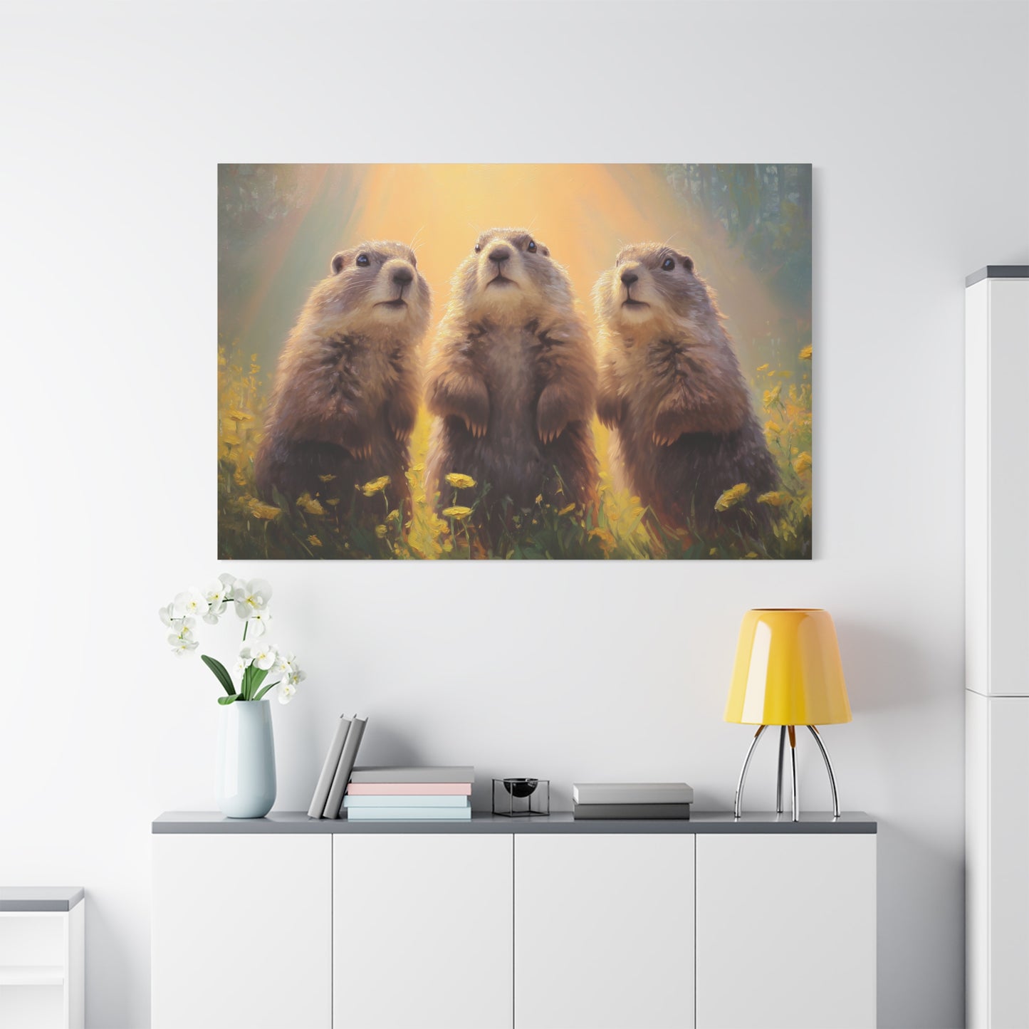 Three Groundhog Friends Marmot Art - Canvas