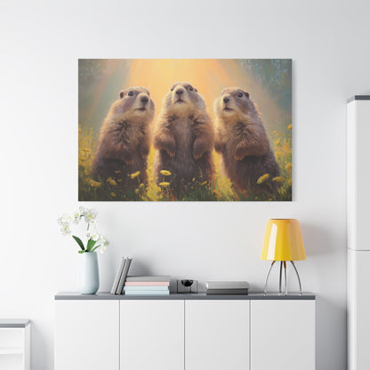 Three Groundhog Friends Marmot Art - Canvas