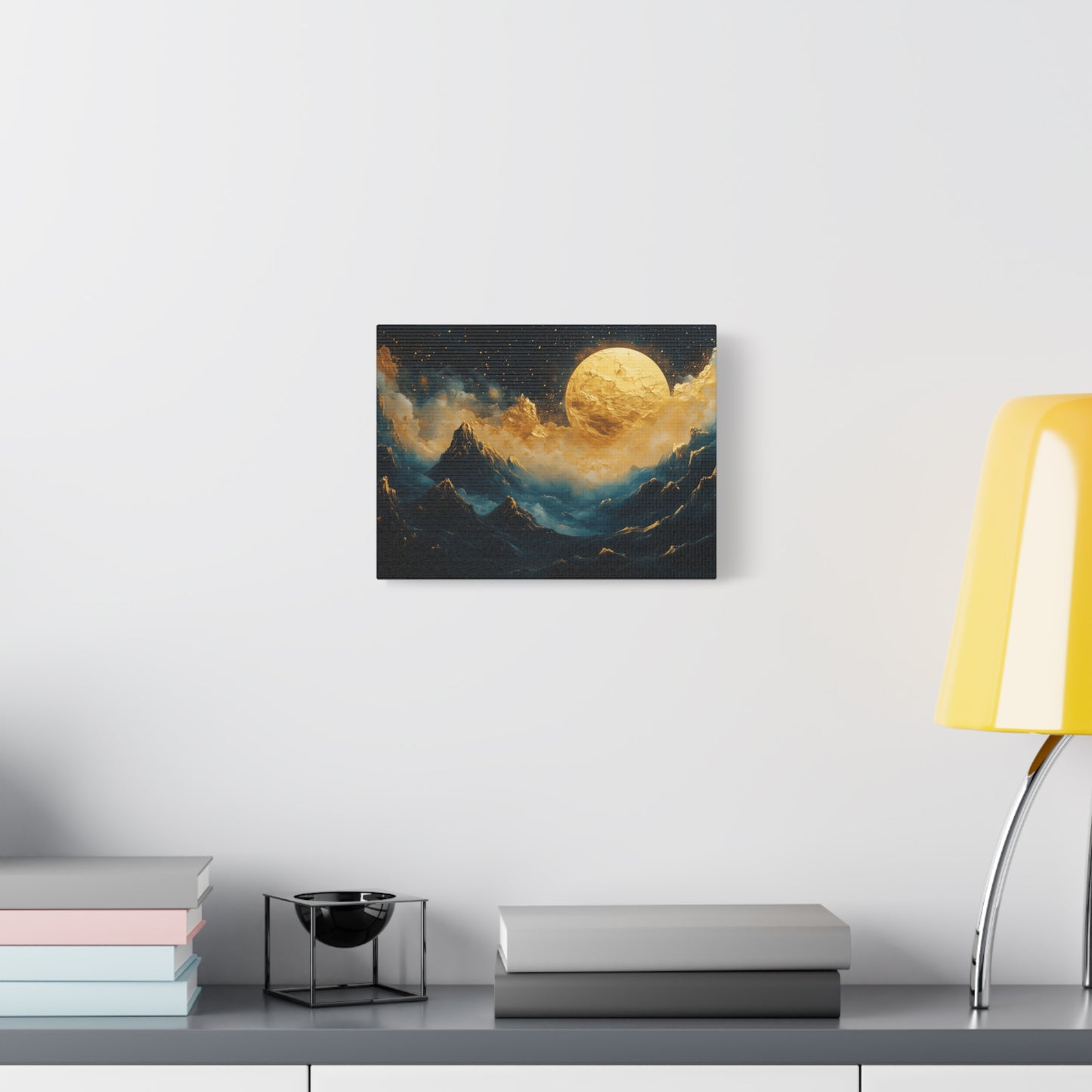 Gold Leaf Moonlit Mountain Landscape - Canvas