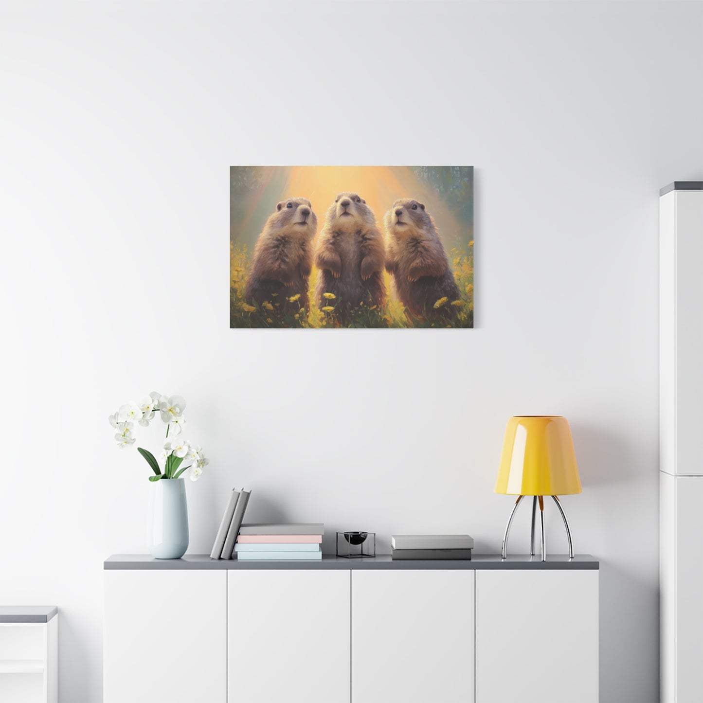 Three Groundhog Friends Marmot Art - Canvas