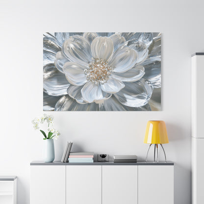 Silver White Floral Art - Canvas