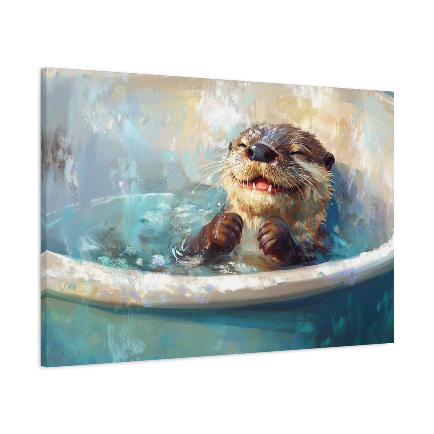 Playful Otter Taking A Bath - Canvas