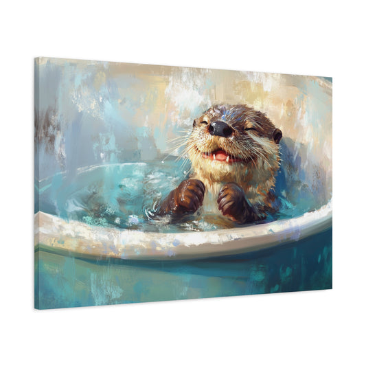 Playful Otter Taking A Bath - Canvas