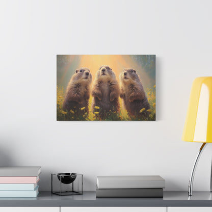 Three Groundhog Friends Marmot Art - Canvas