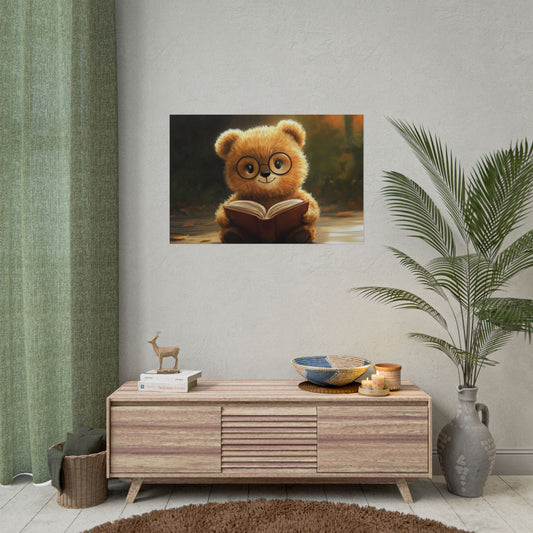 Adorable Teddy Bear Reading - Premium Art Print