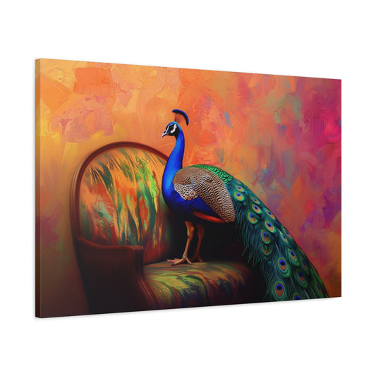 Peacock On A Fancy Chair - Canvas