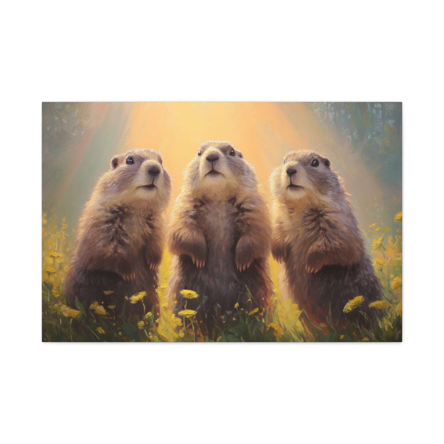 Three Groundhog Friends Marmot Art - Canvas