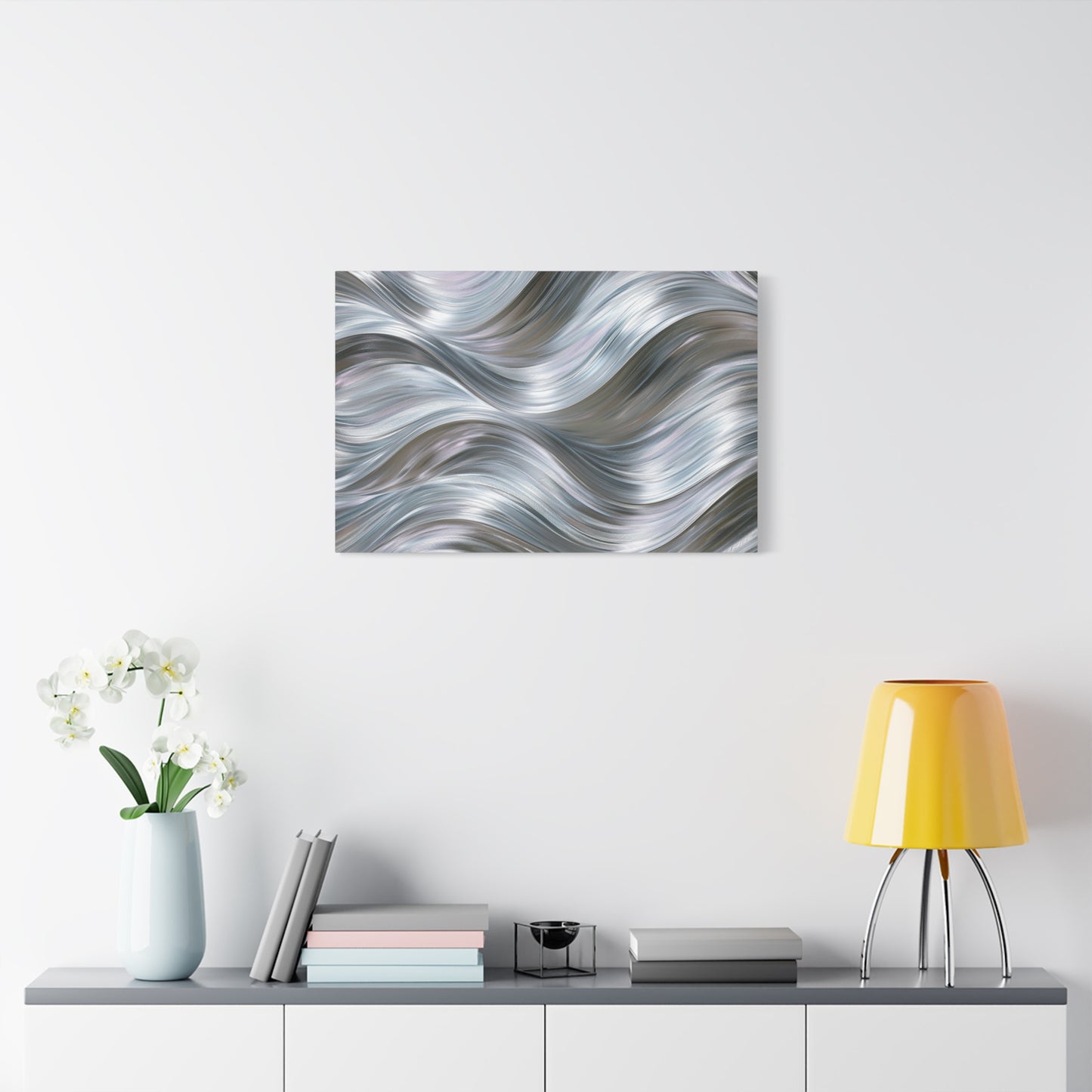 Silver Metallic Wave Art - Canvas