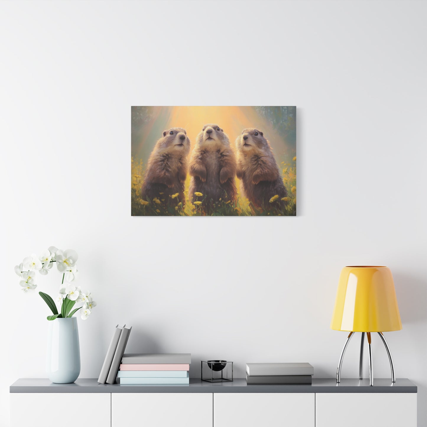 Three Groundhog Friends Marmot Art - Canvas