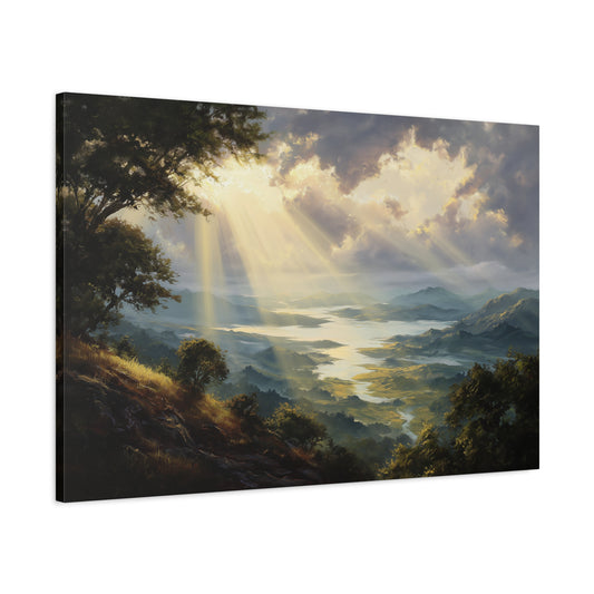 Sun Breaking Through Clouds Nature Art - Canvas