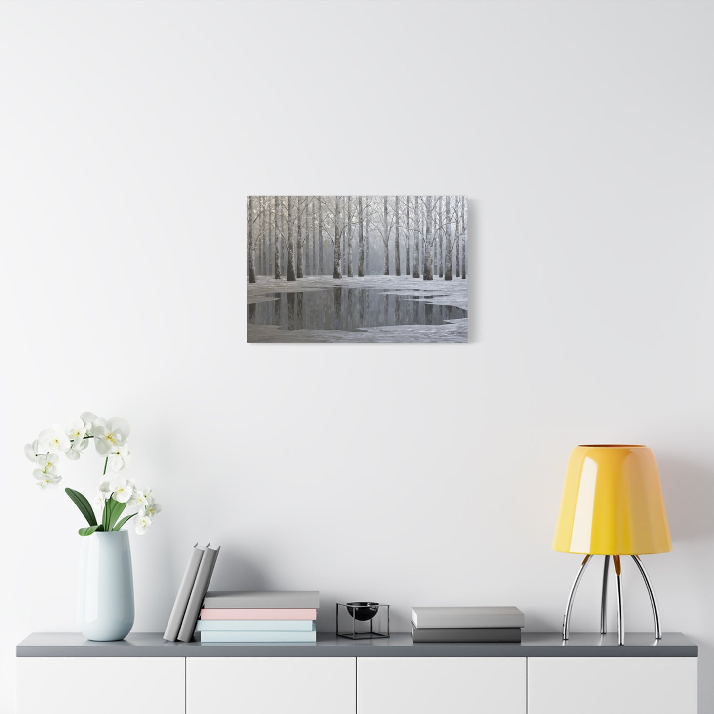 Beautiful Silver Forest Winter Pond - Canvas