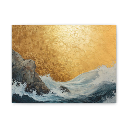 Golden Leaf Waves On the Rocks - Canvas Art