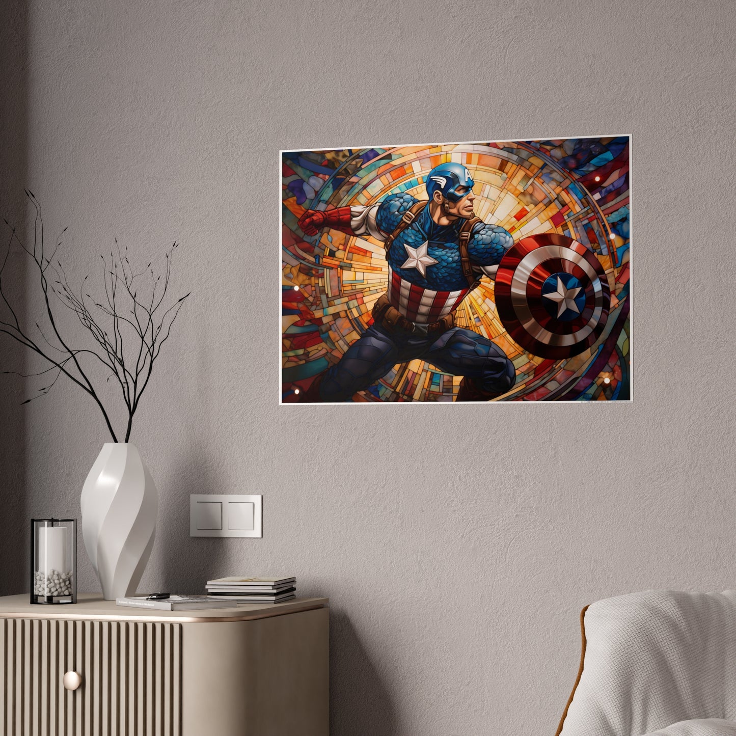 Mosaic Comic Book Captain Glossy Art Print