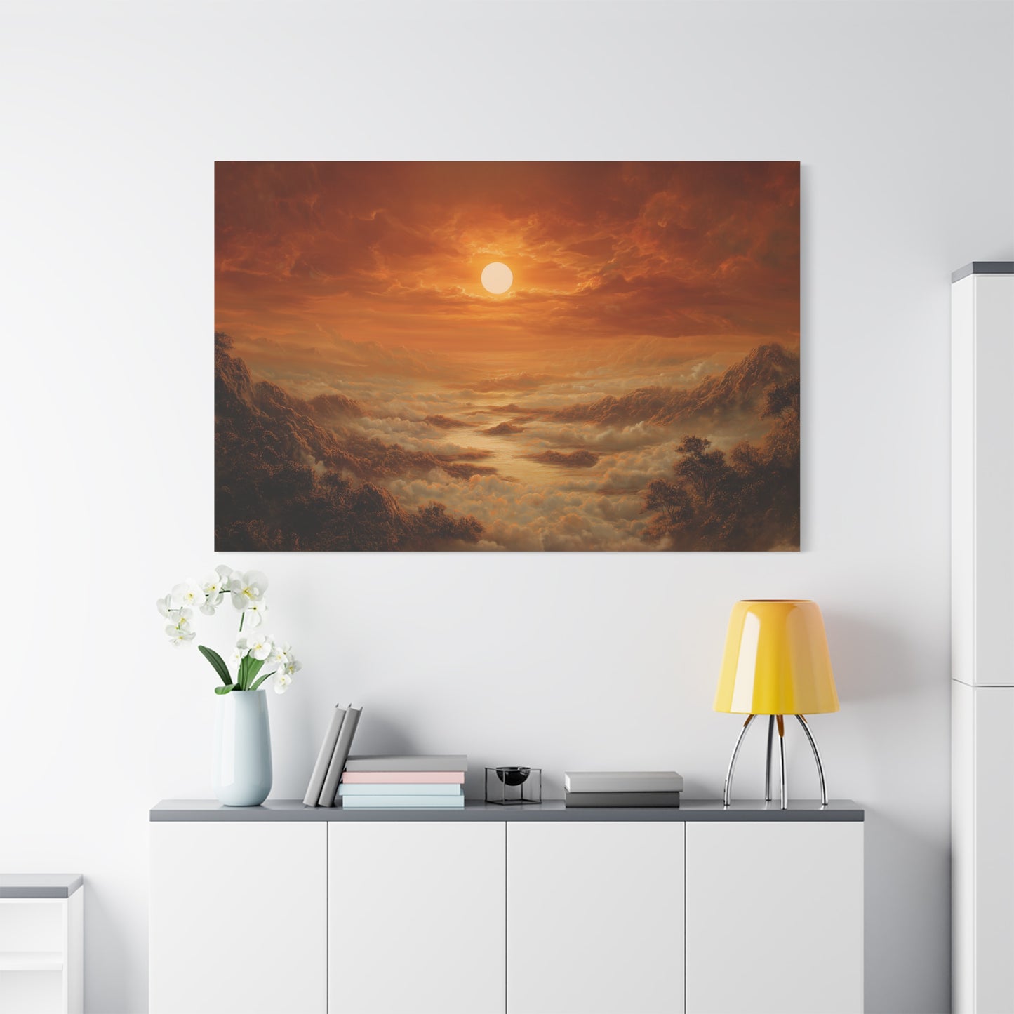 Red Dawn Sunset Landscape Art - Canvas
