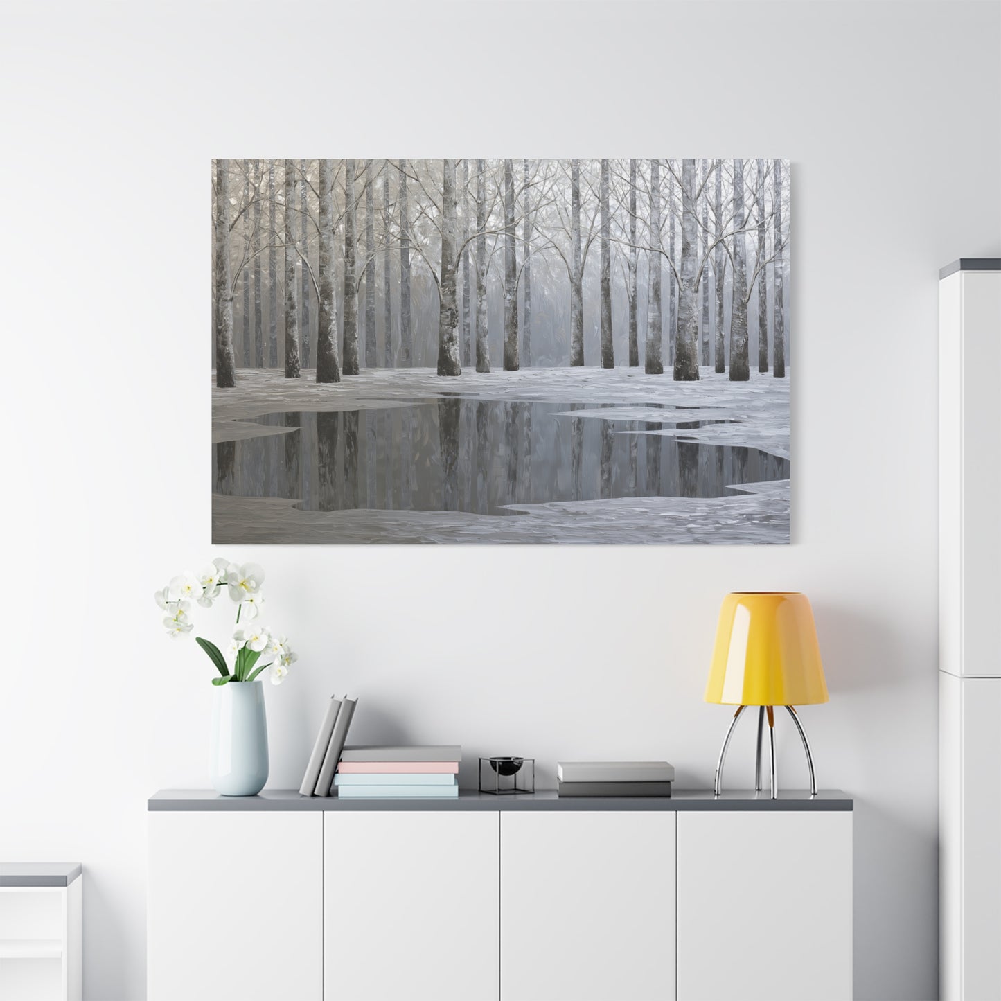 Beautiful Silver Forest Winter Pond - Canvas
