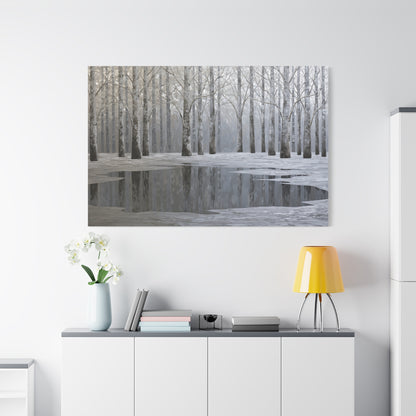 Beautiful Silver Forest Winter Pond - Canvas