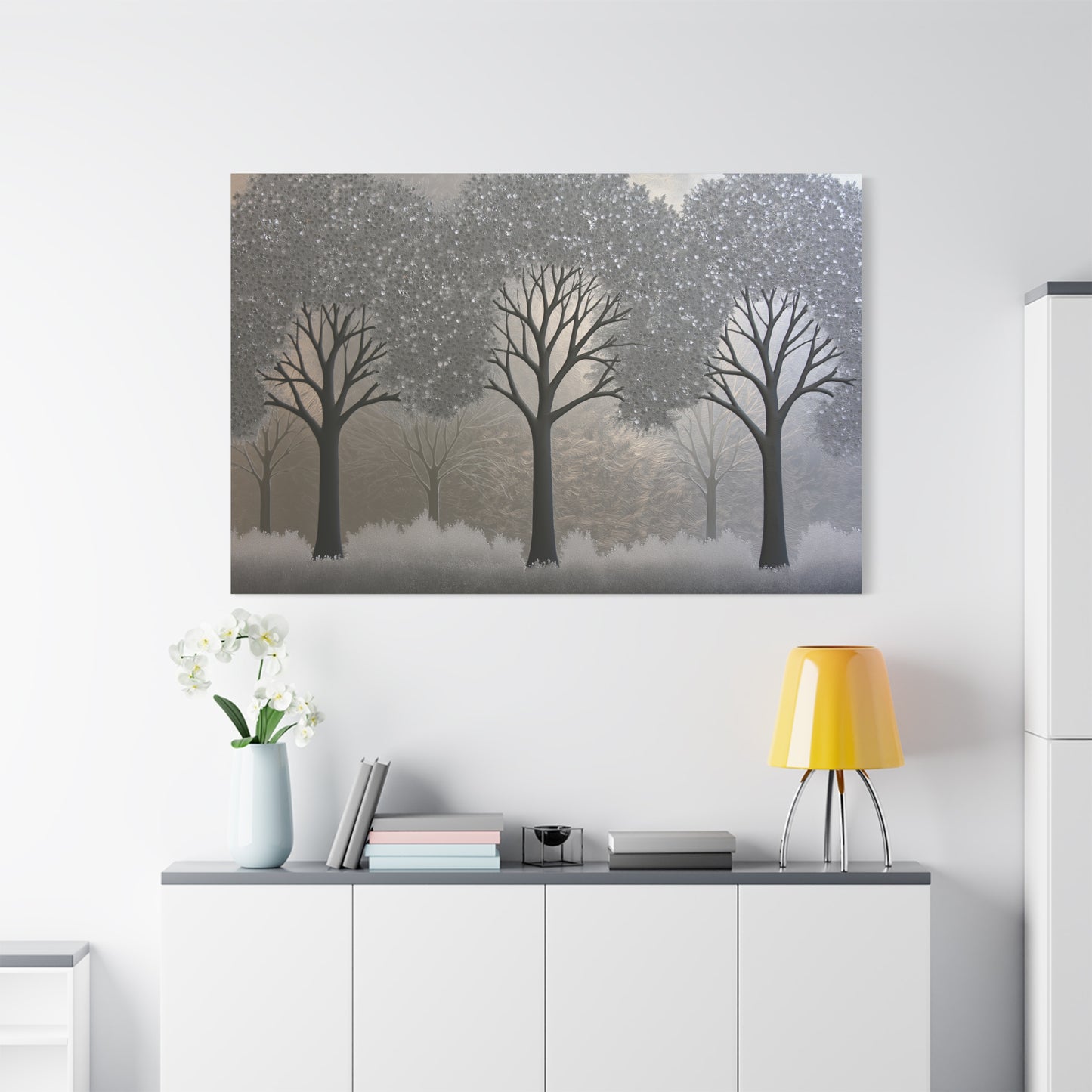 Silver Three Trees Art - Canvas